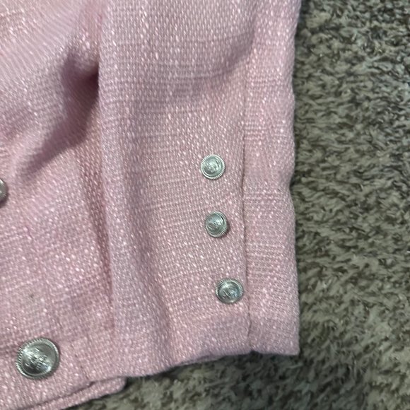 Vintage pink tweed cropped long sleeve double breasted blazer suit jacket - Picture 11 of 11